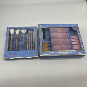 Holiday and Glow Make Up Brush Set and Hair Tools Set (Bundle of 2)